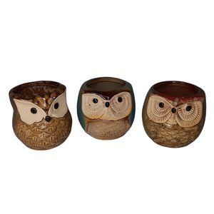 Owl Succulent Planters or Tea Light Candleholders Set of Three